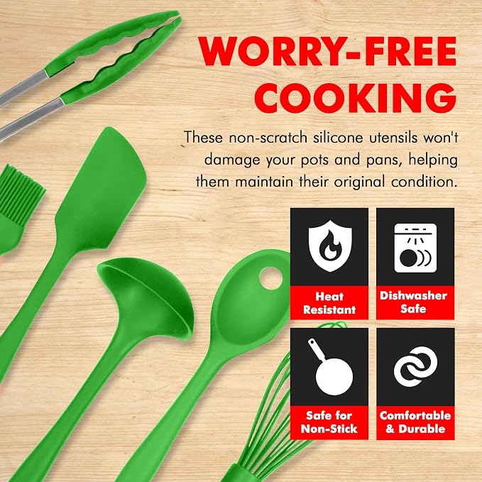 Chef Craft 9 Piece Green Premium Silicone Kitchen Tool Set (42084) - Image 3