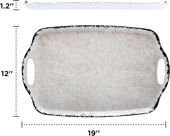 TP Melamine Serving Trays with Handles, 19" x 12", Set of 2, Rustic White | Large Rectangular Trays, Serving platters, Turkey and Party Serving, Lightweight, Break-resistant - Image 4