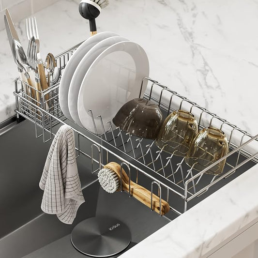 Kraus Workstation Kitchen Sink Dish Drying Rack Drainer and Utensil Holder, 17" L x 9" W, Stainless Steel, KDR-3 by Unknown