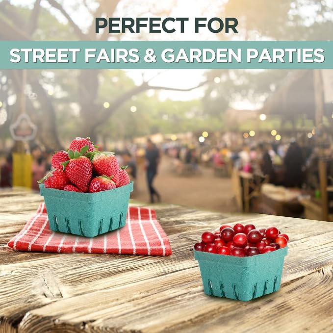 FMP Brands [250 Pack] Pint Green Molded Pulp Fiber Berry Basket Produce Vented Container for Fruit and Vegetable, Farmer Market, Grocery Stores and Backyard Party - Image 6