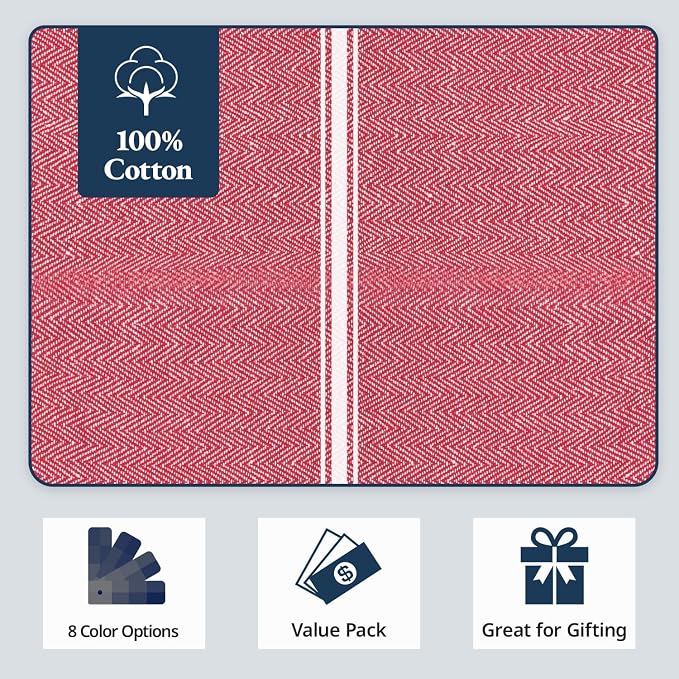 LANE LINEN Kitchen Towels Set - 100% Pure Cotton Dish Towels for Kitchen, Super Absorbent Kitchen Hand Towel, Tea Towels, Soft & Durable Dish Cloths, Pack of 6 – 14”x25”, Red - Image 6