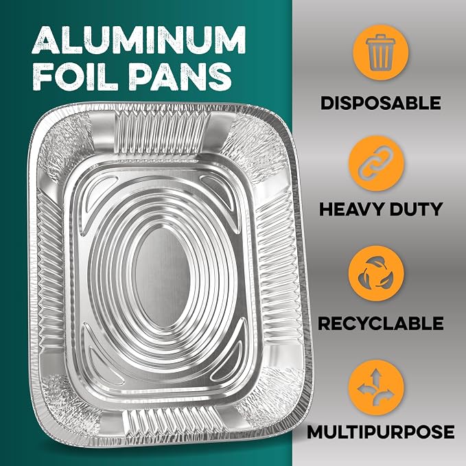 Aluminum Pans 9x13 [45 Pack] Aluminum Foil Pans Trays - Disposable Pans for Baking, BBQ Grilling, Roasting, Cake Serving Dishes, Catering Supplies, Steam Table Chafing Pans, Half Size Tin Foil Pan - Image 4
