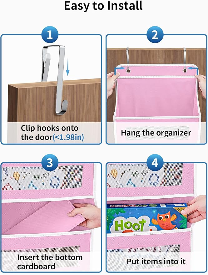 JARLINK Over the Door Organizer for Bedroom, Pantry, Bathroom, 5 Shelf Pink | Anti-Tilt Design, 44 lb Load Capacity, Hanging Door Organizer with 5 Large Capacity Pockets, Behind Door Storage for Nursery - Image 7
