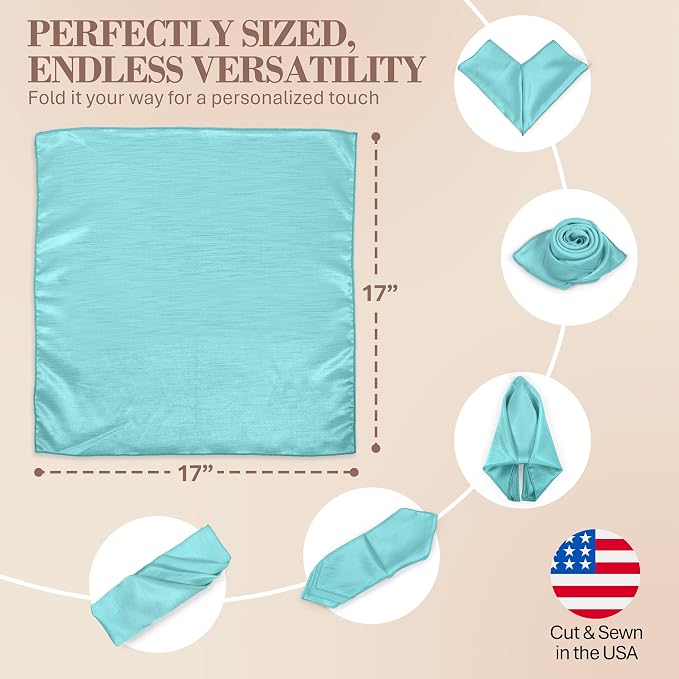 17 x 17-Inch Shantung Satin Cloth Napkins, Aqua, Set of 24 | Bulk Case of 2 Dozen, Square, 100% Polyester Fabric, Reversible, Faux Dupioni Silk Reverse Side, Machine Washable, Blue - Image 6