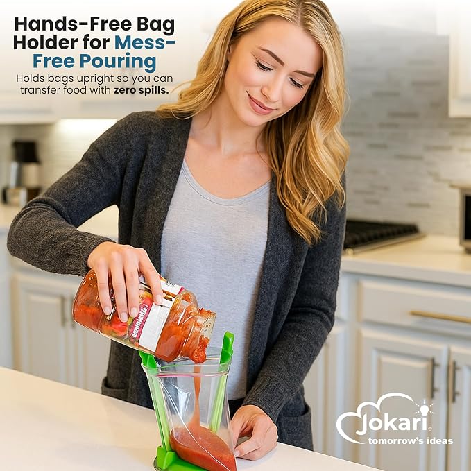 Original Jokari Adjustable Baggy Rack Stand 1 Pack. Prop Plastic Ziploc Freezer Storage Bags Open Hands-Free To Pour Leftovers, Snacks and Meal Prep Ingredients With No Food Spills or Kitchen Mess. | Snacks, Meal Prep Ingredients With No Food, Like an ... - Image 2