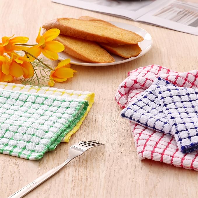 Kitinjoy Cotton 24 Pack Terry Kitchen Dish Cloths, Mixed Color | 12 x 12 Inches Super Soft and Absorbent Dish Rags, Quick Drying Dish towels for Washing Dishes - Image 7