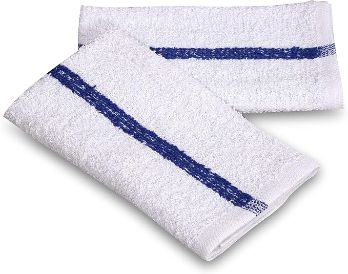 12 PC New Cotton Blend White Restaurant Bar Mops Kitchen Towels 28oz (1 Dozen) (12, Blue Stripe) - Image 2