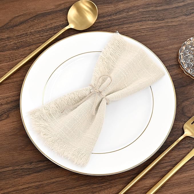 60 Pack Cotton Linen Napkins 16 x 16 Inch Linen Napkins Cloth Handmade with Fringe Soft Cloth Napkins Washable Rustic Dinner Napkins Cloth for Wedding Party Dinner Table(Natural) - Image 5