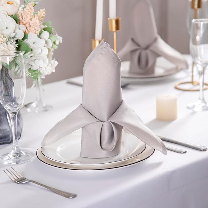 Bailarina Cloth Napkins Set of 40,17x17 inches Dinner Napkins Cloth Washable,Polyester Square Table Cloth Napkin Bulk with Hemmed Edges Ideal for Banquets, Parties and Weddings-Silver - Image 4