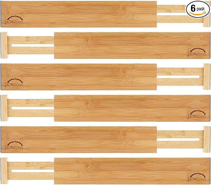 Bamboo Drawer Dividers (Set of 6) - Kitchen Drawer Organizers - Spring Adjustable, Expandable & Stackable Deep Drawers Organizer - Best for Kitchen Utensils, Silverware, Desk, Clothes Dresser Divider by Unknown