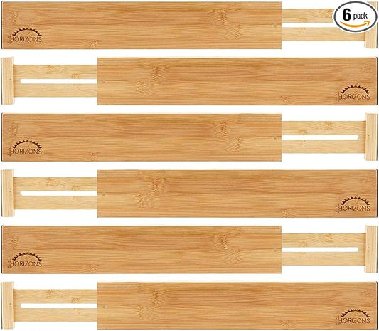 Bamboo Drawer Dividers (Set of 6) - Kitchen Drawer Organizers - Spring Adjustable, Expandable & Stackable Deep Drawers Organizer - Best for Kitchen Utensils, Silverware, Desk, Clothes Dresser Divider by Unknown