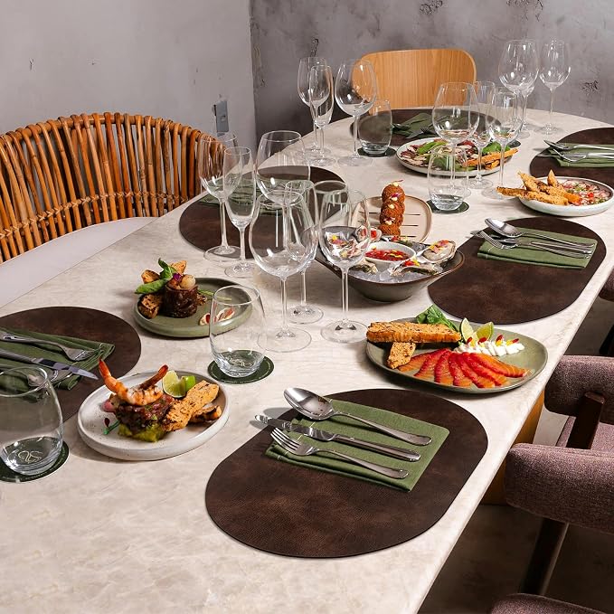 ADRIMER Placemats, Heat Resistant Oval Placemats Set of 12 Washable 12 x 17 Inch, Waterproof Table Mats, Wipeable Pu Place Mats for Kitchen, Dining Room, Coffee - Image 7