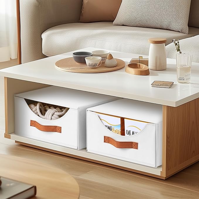 Stackable Storage Drawers - Large Collapsible Storage Bins with Drawers, 8 Pack Closet Shelf Organizer Basket, Fabric Pull Out Organizer for Bedroom, Living Room, Dorm, White - Image 2