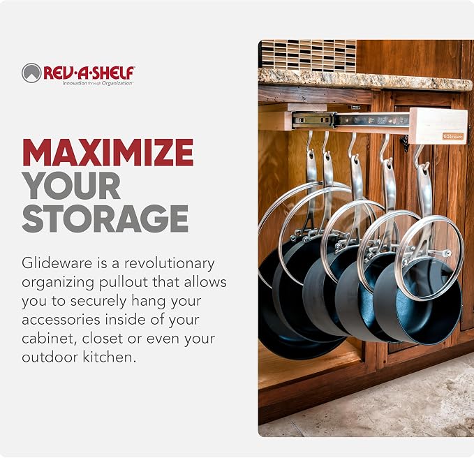Rev-A-Shelf 22" Pullout Kitchen Cabinet Pantry Organizer with 7 Hanging Hooks with Ball Bearing Slide System, Maple Wood, GLD-W22-SC-7 - Image 5