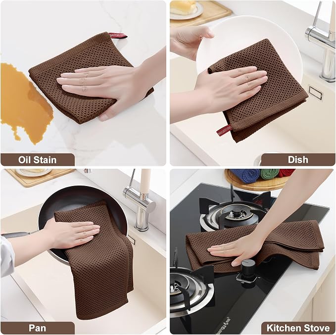 Homaxy 12 Pack 100% Cotton Kitchen Towels and Dishcloths Set, Coffee | 12 x 12 Inches and 13 x 28 Inches Kitchen Towels Set, Ultra Soft Absorbent Dish Cloths for Washing Dishes - Image 5