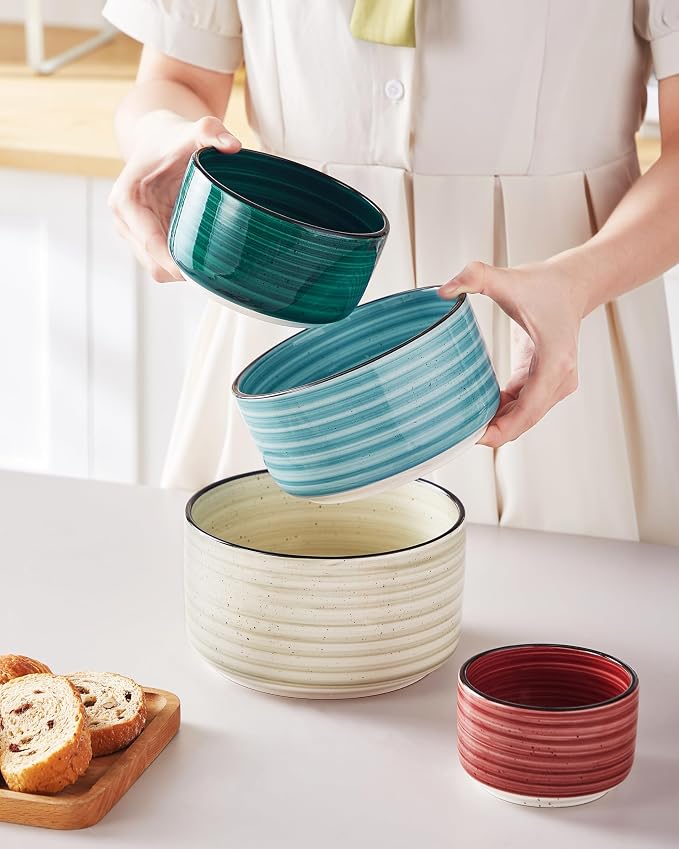 vancasso Ceramic Serving Bowls With Lids Set of 4, Airtight Nesting Bowls for Food Storage, Meal Prep, Leftovers, Microwave and Dishwasher Safe, 60/36/20/10 oz - Image 8