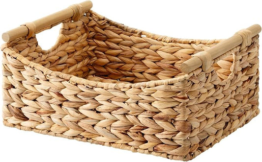 StorageWorks Large Wicker Baskets for Organizing,Pantry Storage Bins,1-Pack | Water Hyacinth Storage Baskets with Handles, Woven Baskets for Storage,Baskets for Pantry,Wicker Basket Large,15" x 11" x 6¾" by StorageWorks