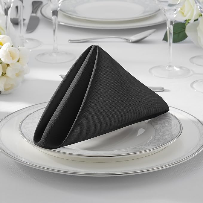 Lann's Linens Set of 144 Cloth Dinner Napkins, 20-inch Polyester Napkins, Washable and Reusable Fabric for Weddings, Hotels, Restaurants - Black - Image 7
