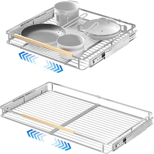 Pull Out Shelves for Kitchen Cabinet, 17.1~28" W x 22.5" D, 2PACK | Expandable Slide Out Drawers for Kitchen Organizers and Storage, Adjustable Width Heavy Duty Stainless Steel Pull Out Shelves by LOCVCDA