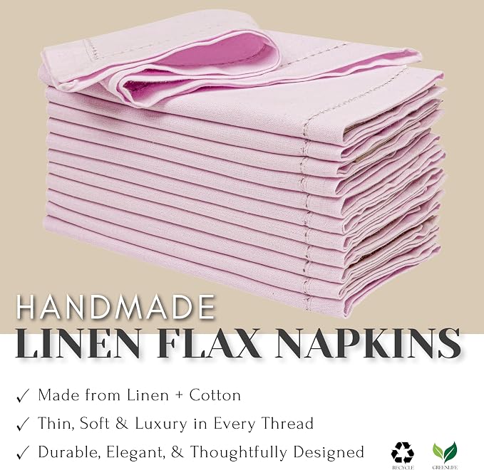 Ramanta Home Lavender Cloth Dinner Napkin Set of 12-18x18 Inch | Cotton Linen Flax Hemstitched Napkins Washable for Everyday Use - Image 7
