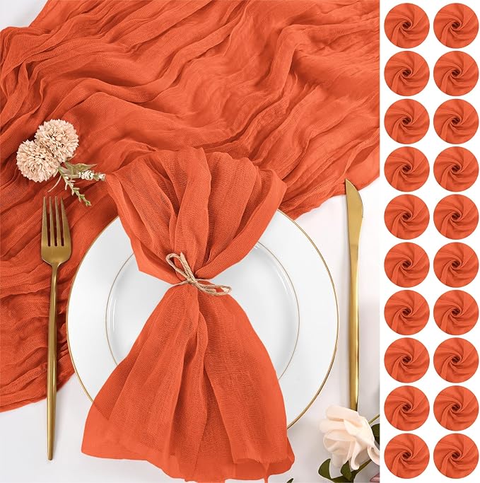 100 Pack Orange Cloth Napkins 20x20Inch Cheesecloth Napkins | Elegant Cloth Napkins for Table, Washable Rustic Boho Gauze Fall Napkins, for Wedding Party Bridal Baby Shower Dinner Decor by Lumaycens