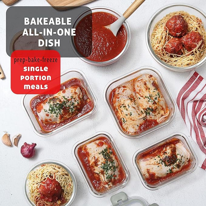 EATEX 16pc Glass Storage Containers with Lids, 8 Glass Food Storage Containers with 8 Airtight Lids for Pantry & Kitchen, Meal Prep Containers for Lunch, Oven Freezer Microwave & Dishwasher Safe - Image 9
