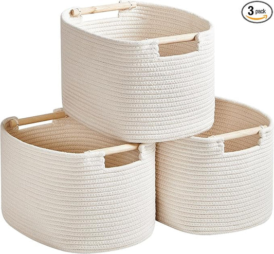 R RUNKA 3 Pack Storage Basket for Cabinet and Toy Organization - 13"x9.8"x8.7" Baskets for Storage - Baby Toy Bin - Toy Storage Organizer - Ideal for Empty Gift Baskets to Fill-White by RRUNKA