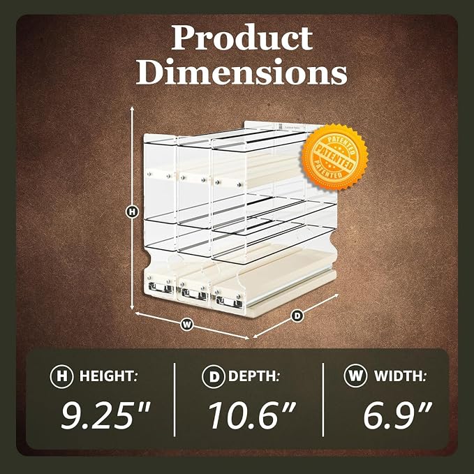 Cabinet Mounted Spice Rack Drawer - Pull Out Cabinet Organizer - Cupboard Organizers & Storage - Pantry Shelf -45 Half Sized Jars, 3 Drawers, 2 Tiers (6.9" W x 9.25" H x 10.6" D, Cream) - Image 3