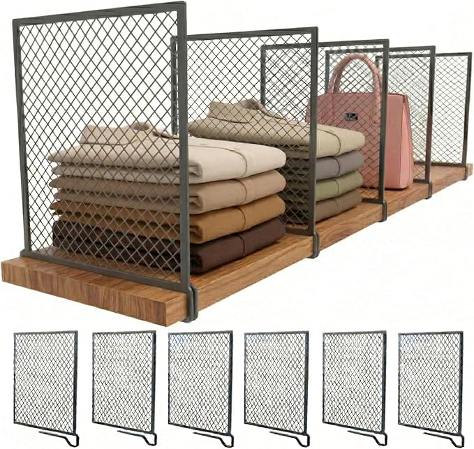 Nexu 6-Pack Metal Mesh Shelf Dividers for Closet Organization, Ultra-Stable Under-Shelf Hook Closet Dividers, Heavy Duty Purse, Handbag & Bag Organizer for Shelving, Clothes, Bedroom, Grey by Unknown