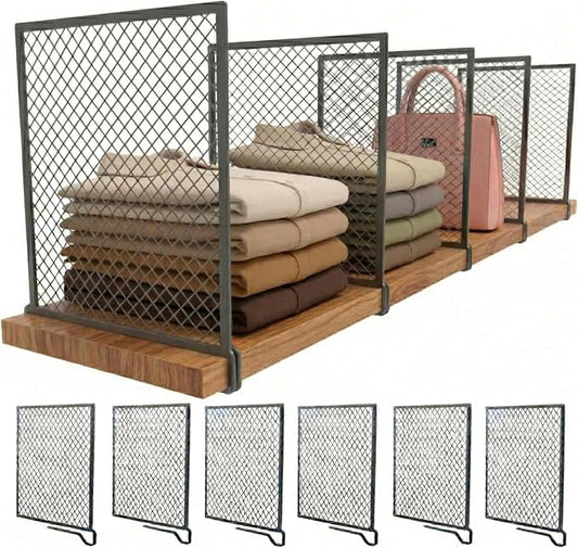 Nexu 6-Pack Metal Mesh Shelf Dividers for Closet Organization, Ultra-Stable Under-Shelf Hook Closet Dividers, Heavy Duty Purse, Handbag & Bag Organizer for Shelving, Clothes, Bedroom, Grey by Unknown