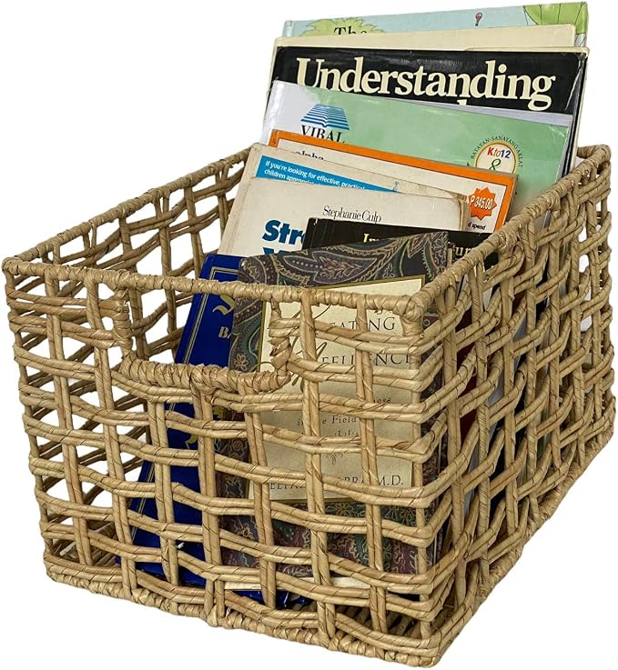 Handwoven Buri & Wicker Storage Baskets Set of 3 Open Weave, 12 x 10 x 8 In | Handwoven natural buri palm & wicker over sturdy iron frame, breathable storage for pantry shelve, toys towels & rustic décor - Image 6