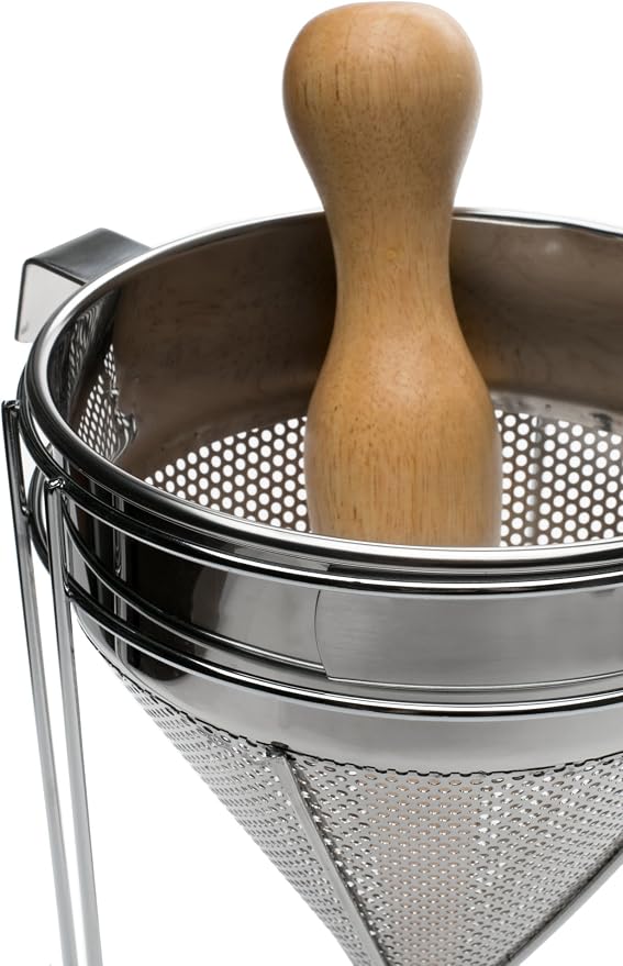 Farm to Table Chinois Set, Stainless Steel, 3-Piece | Easily Strain Soups, Sauces, Broths, Compotes & More | Kitchen Strainer With Stand, Pestle & Handle | Food Mill Strainer - Image 4