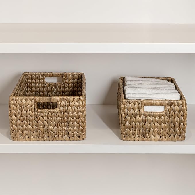 happimess Leif Nesting Storage Hyacinth Baskets 15", Natural, Set of 2 | Hand-Woven Wicker, Minimalist Container, Built-In Handles, Iron Frame, 11" Depth, 7" Height, Bohemian Rustic Decor - Image 2