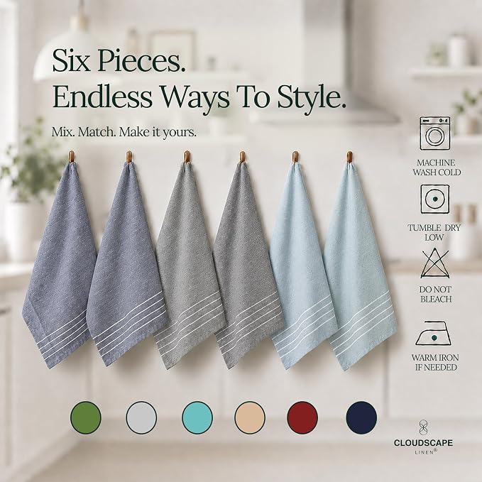 CSL Kitchen Towels Cotton, Pack of 6, Absorbent Dish Towel, 18x28 -AIG - Image 3