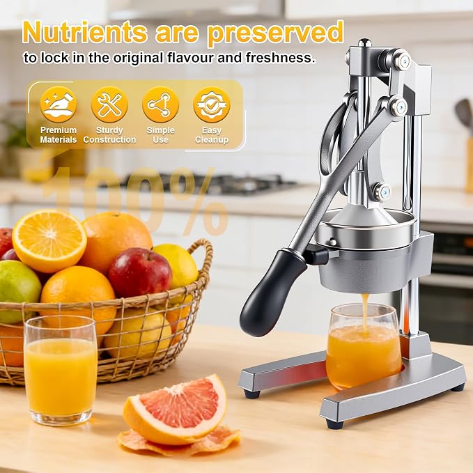 Cast Iron Juicer,Commercial Hand Press Squeezer,Heavy Duty Countertop Citrus for Fresh Orange Lemon Juice with Stainless Steel Cup - Image 2