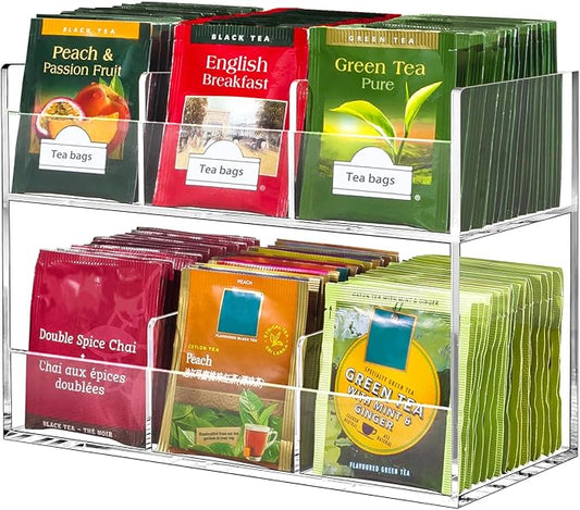 BEYGORM Acrylic Tea Bag Organizer, Countertop Display Holder for Tea Packet | No Assembly Required, Vertical Tea Bag Caddy for Cabinet, Tea bar Accessories, Teabags Storage by BEYGORM