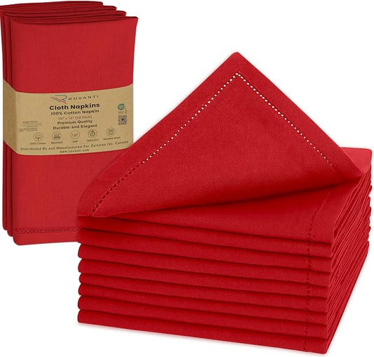 Ruvanti Cloth Napkins Set of 12, 100% Cotton High GSM 18x18 Inches, Hem Stitched Corners, Soft, Washable, Durable & Absorbent, Perfect for Parties, Christmas, Thanksgiving Dinners – Flame Scarlet by Ruvanti