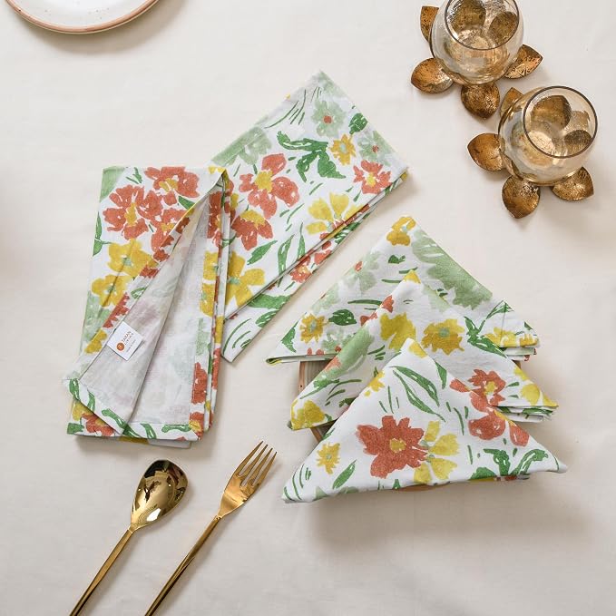Floral Cotton Cloth Napkins Set of 4, 18 x 18 Inch Reusable Washable Dinner Napkins, Printed Fabric Table Napkins for Dining, Parties, Holidays & Everyday Use - Image 3