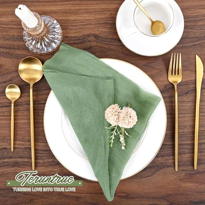 Teruntrue 100 Pack Sage Green Cheese Cloth Napkins Gauze Napkin Cloth Bulk Set of 100 Washable Boho Dinner Table Napkins for Wedding Party Baby Shower Birthday Party Decorations，20 x 20 Inch - Image 4