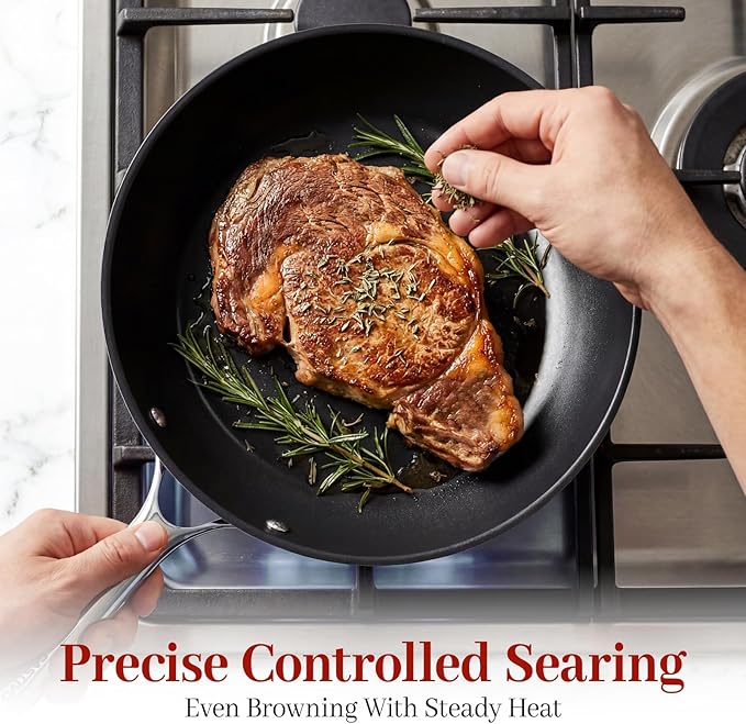 Tri-Ply Clad Nitrided Carbon Steel Frying Pan, 9.5 Inch | Pre-seasoned surface, lightweight design, enhanced rust resistance, easy food release, induction compatible - Image 3