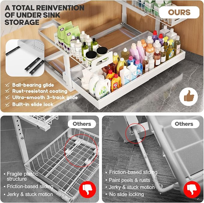 1 Pack-19"-32"W Expandable Under Sink Organizer With Upgrade Ball-Bearing Slide,2-Tier Pull Out Under Cabinet Organizer Height Adjustable,Not Suitable For Cabinets With Partitions In The Middle - Image 5