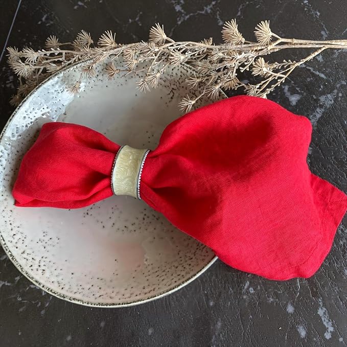 Linen Napkins –100% French Flax – Stonewashed Pure Linen Cloth Napkins - Size 18 Inch x 18 Inch – Set of 4 (Rich Red) - Image 3