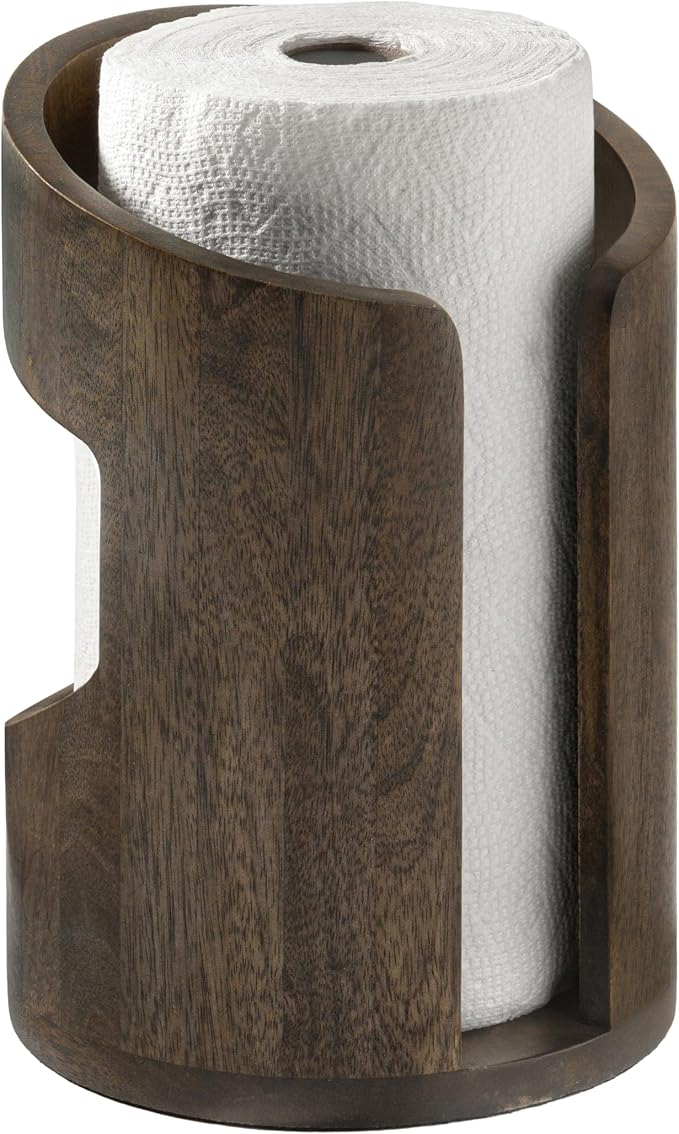 Anji Mountain Wooden Paper Towel Holder with Metal Holder, Holder Stand for Kitchen Roll Organizer & Kitchen Dining Table Home Décor, Countertop Fits Jumbo & Mega Rolls - Chocolate/Black, Arc Hold - Image 2