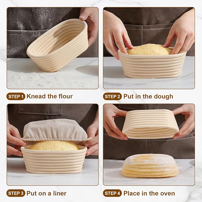 6.5 Inch Banneton Bread Proofing Basket Oval Mini Banneton Basket Set of 6, Small Sourdough Proofing Basket with Liner Rattan Sourdough Baking Supplies for Home Bread Baking - Image 7