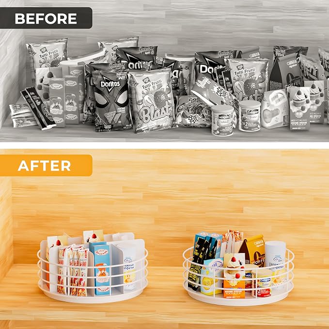 Snack Organizer - Versatile Snack Storage, Lazy Susan with Convenient Grab-and-Go Design, Metal Snack Holder for Home, Office, Breakroom, 10.85" L x 10.85" W x 5" H (White) - Image 4