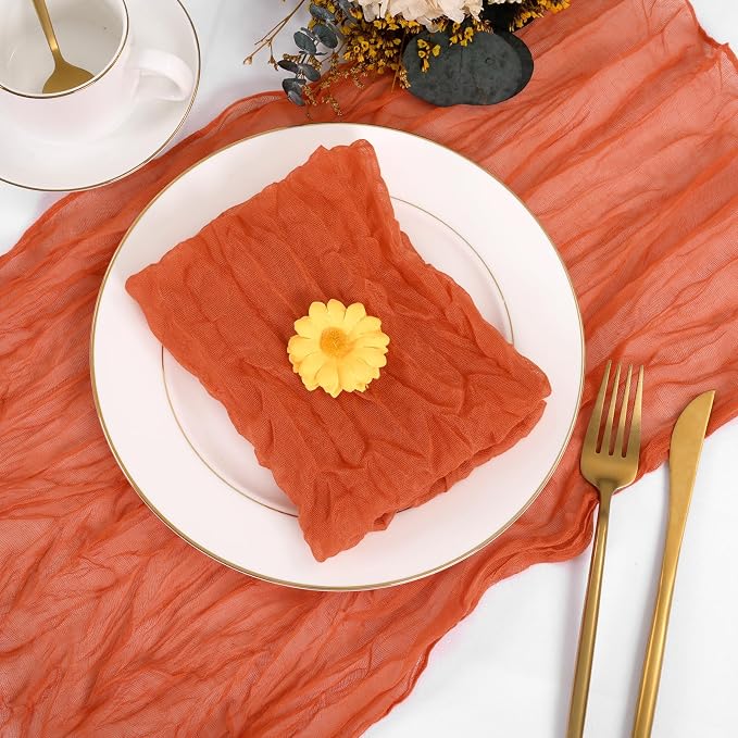 fani 100 Pack Gauze Cheesecloth Napkins, 20 x 20 in, Burnt Orange | Wrinkled Table Napkins, Soft Cotton, Rustic Decorative, Weddings, Party, Dinner Table, Everyday Use - Image 3