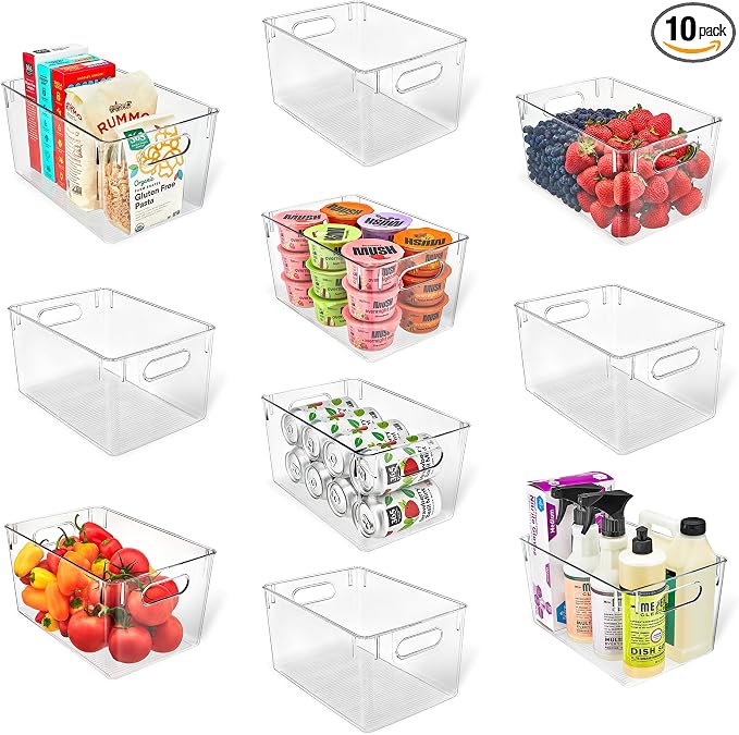 Lifemaster Multi-purpose Refrigerator Bins - 10 pieces Large Capacity Stackable Fridge Bin Organizer with Easy Grip Handles - Clear by LIFEMASTER
