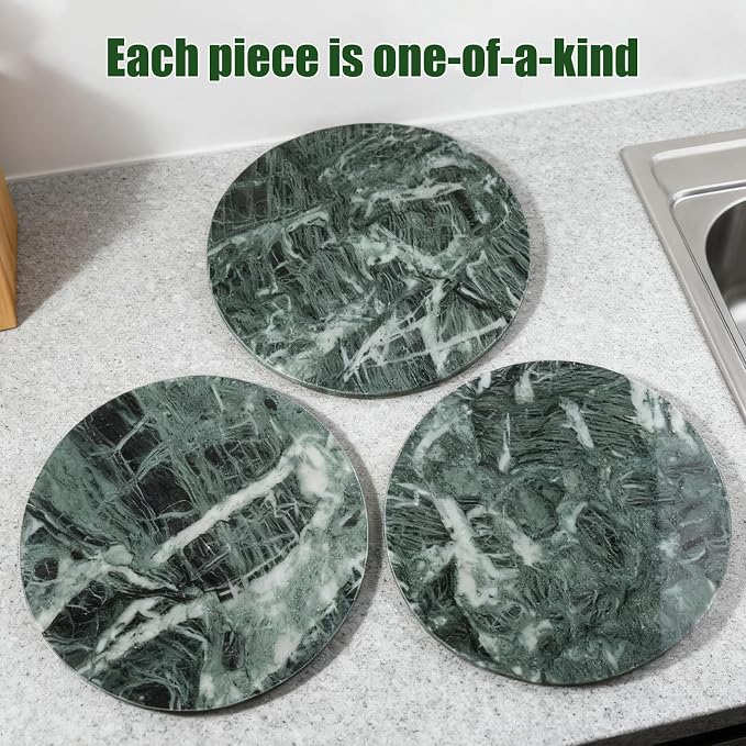 12" Marble Lazy Susan Turntable - 100% Natural Stone Round Serving Tray with Silent Spinning, Revolving Cake Stand & Cheese Board for Kitchen Countertop, Cupcake Table Display, Food, Seasoning (Green) - Image 6