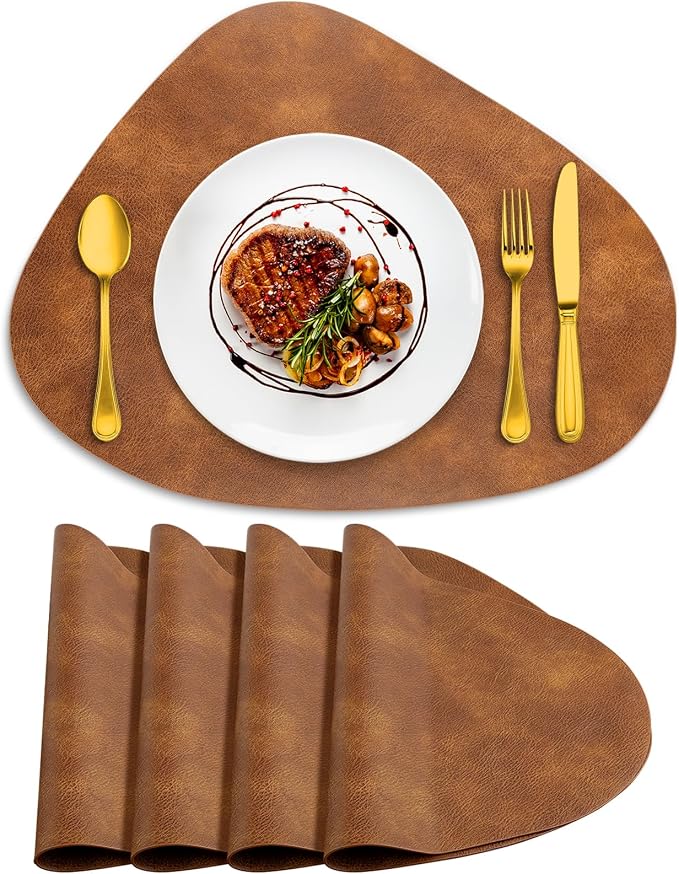 ADRIMER Placemats, Heat Resistant Round Placemats Set of 4 Washable 13 x 17 Inch, Waterproof Table Mats Wipeable for Kitchen, Dining Room Table Christmas Decor, Turmeric Brown by Adrimersdreamistobeanindispensablecompanioninyourlife