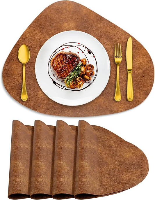ADRIMER Placemats, Heat Resistant Round Placemats Set of 4 Washable 13 x 17 Inch, Waterproof Table Mats Wipeable for Kitchen, Dining Room Table Christmas Decor, Turmeric Brown by Adrimersdreamistobeanindispensablecompanioninyourlife